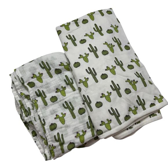 MONICA + ANDY Sweet Baby Cactus Gauze Swaddle and Blanket Set White Green Unisex - Picture 1 of 10